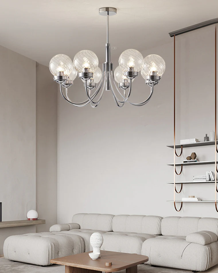 WOMO Textured Glass Chrome Arm Chandelier-WM2696 - Image 7