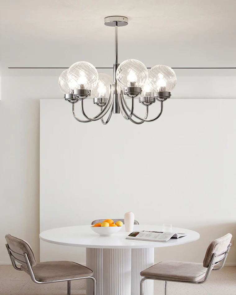 WOMO Textured Glass Chrome Arm Chandelier-WM2696 - Image 8
