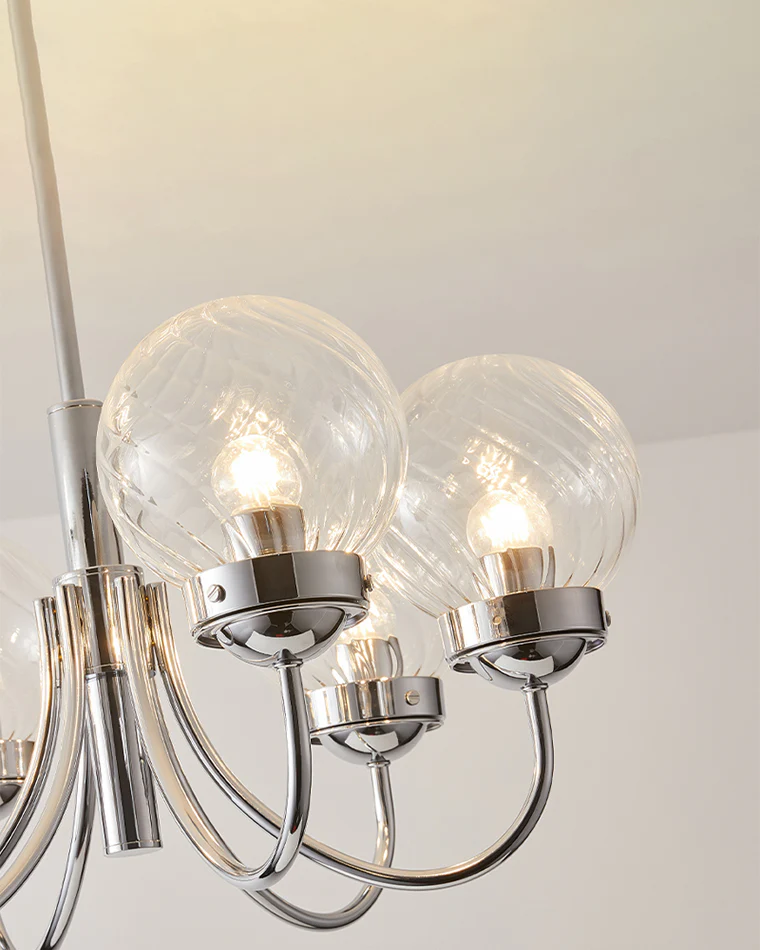 WOMO Textured Glass Chrome Arm Chandelier-WM2696 - Image 9