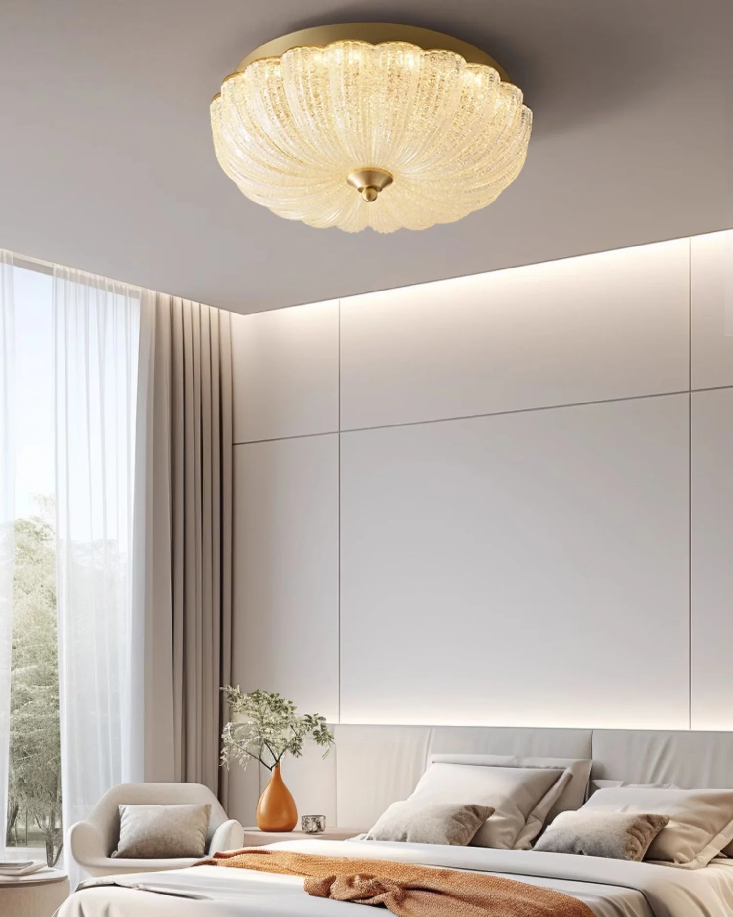 WOMO Textured Glass Scalloped Flush Mount Ceiling Light-WM1178 - Image 2