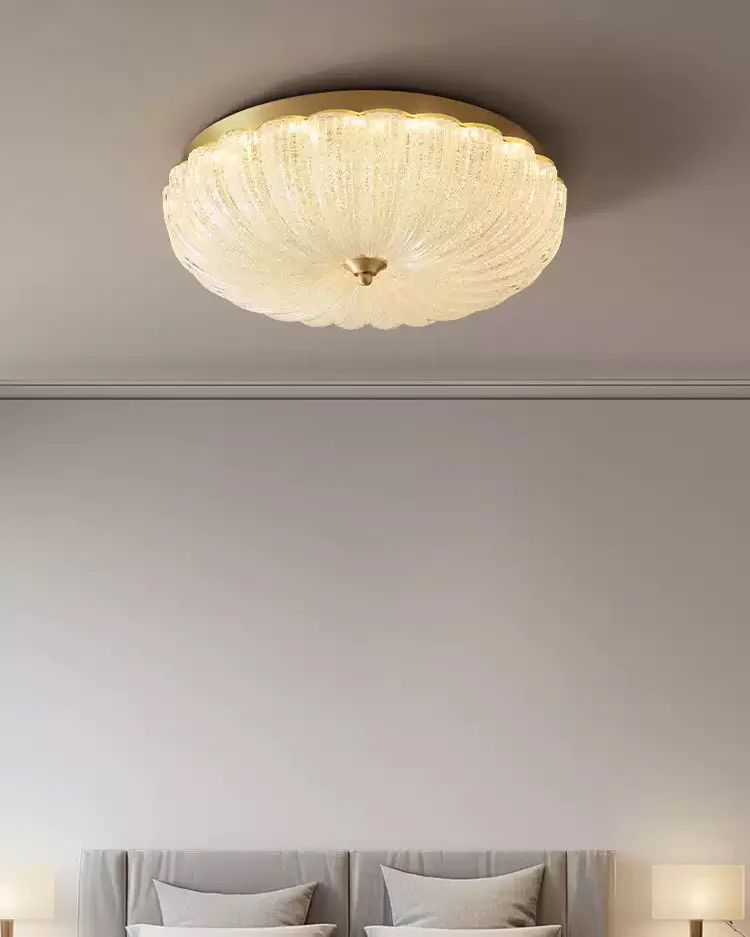 WOMO Textured Glass Scalloped Flush Mount Ceiling Light-WM1178 - Image 3