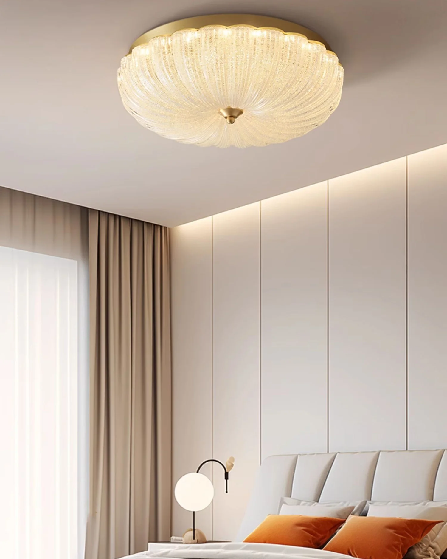 WOMO Textured Glass Scalloped Flush Mount Ceiling Light-WM1178 - Image 4