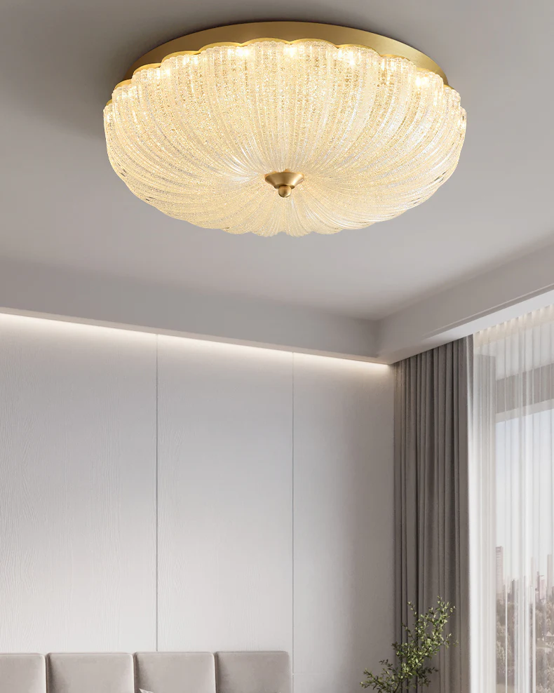 WOMO Textured Glass Scalloped Flush Mount Ceiling Light-WM1178 - Image 5
