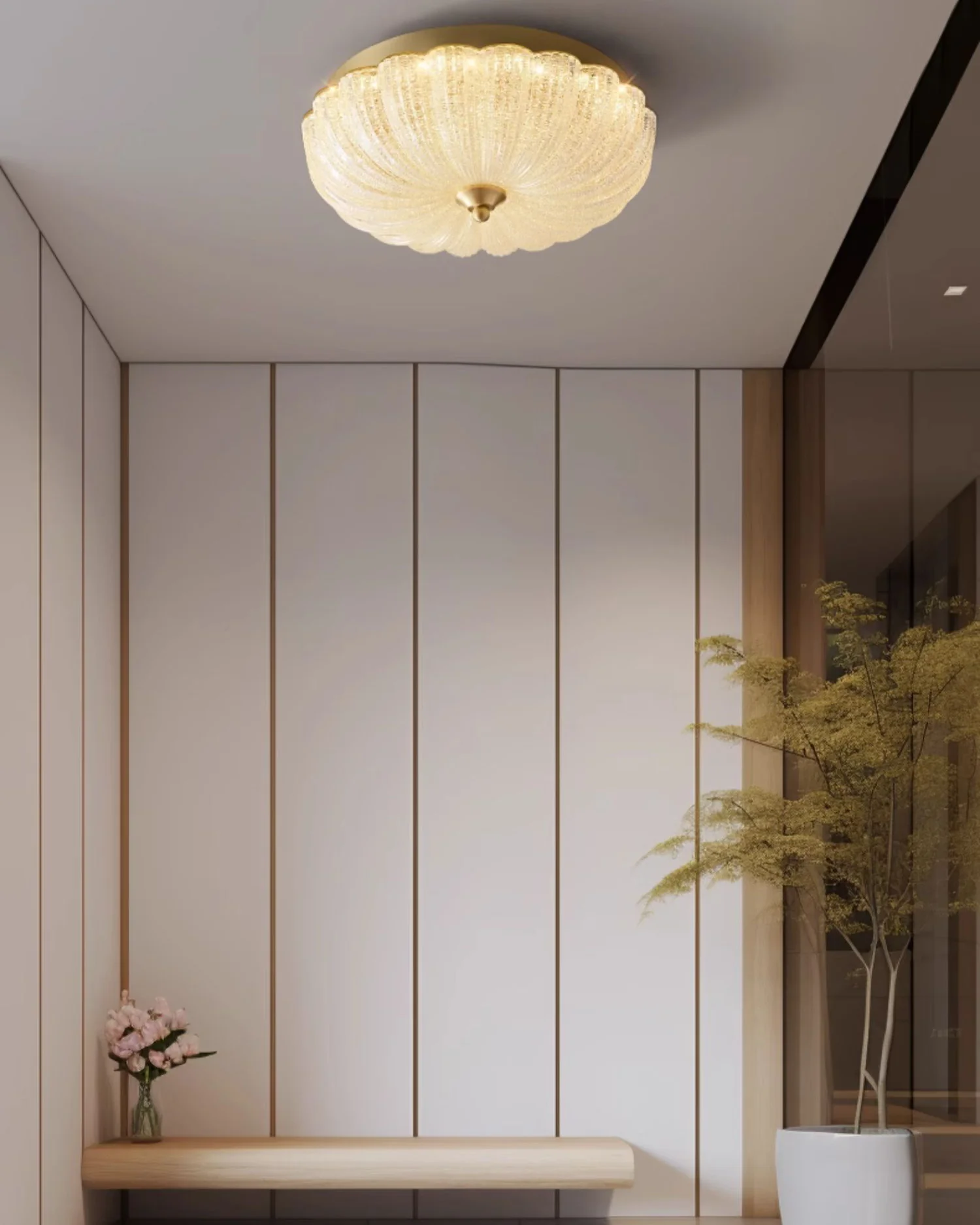 WOMO Textured Glass Scalloped Flush Mount Ceiling Light-WM1178 - Image 6