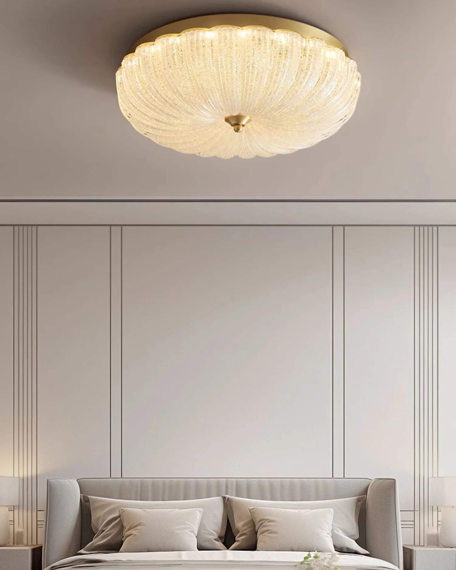 WOMO Textured Glass Scalloped Flush Mount Ceiling Light-WM1178 - Image 7