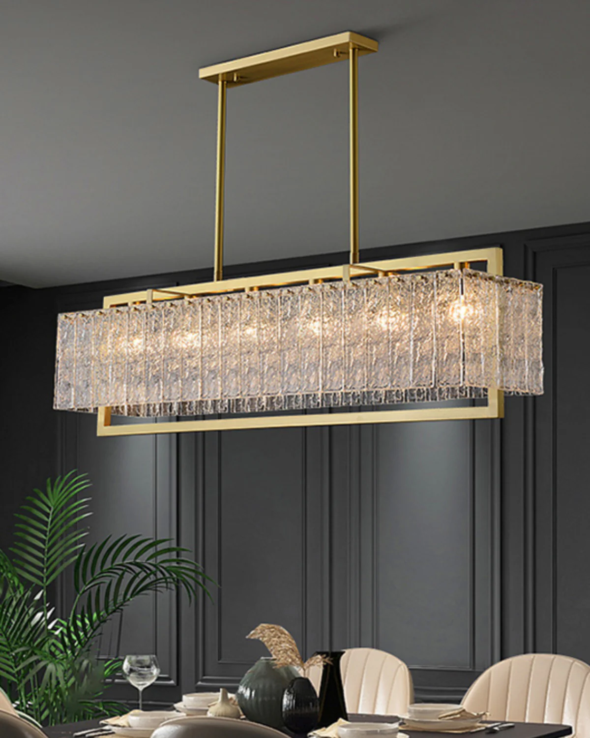 WOMO Textured Glass Linear Chandelier-WM2620 - Image 2