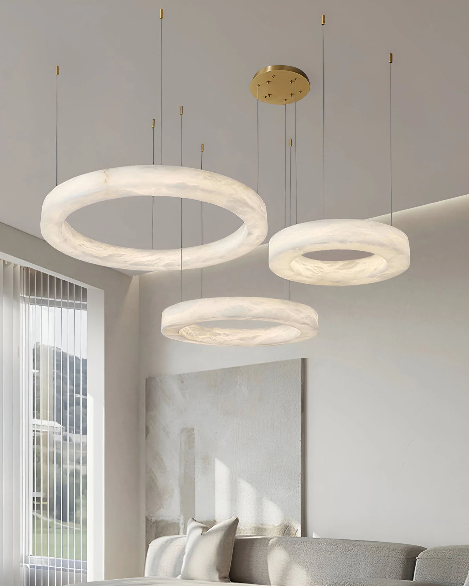 WOMO 3 Rings Alabaster Chandelier-WM2857 - Image 5