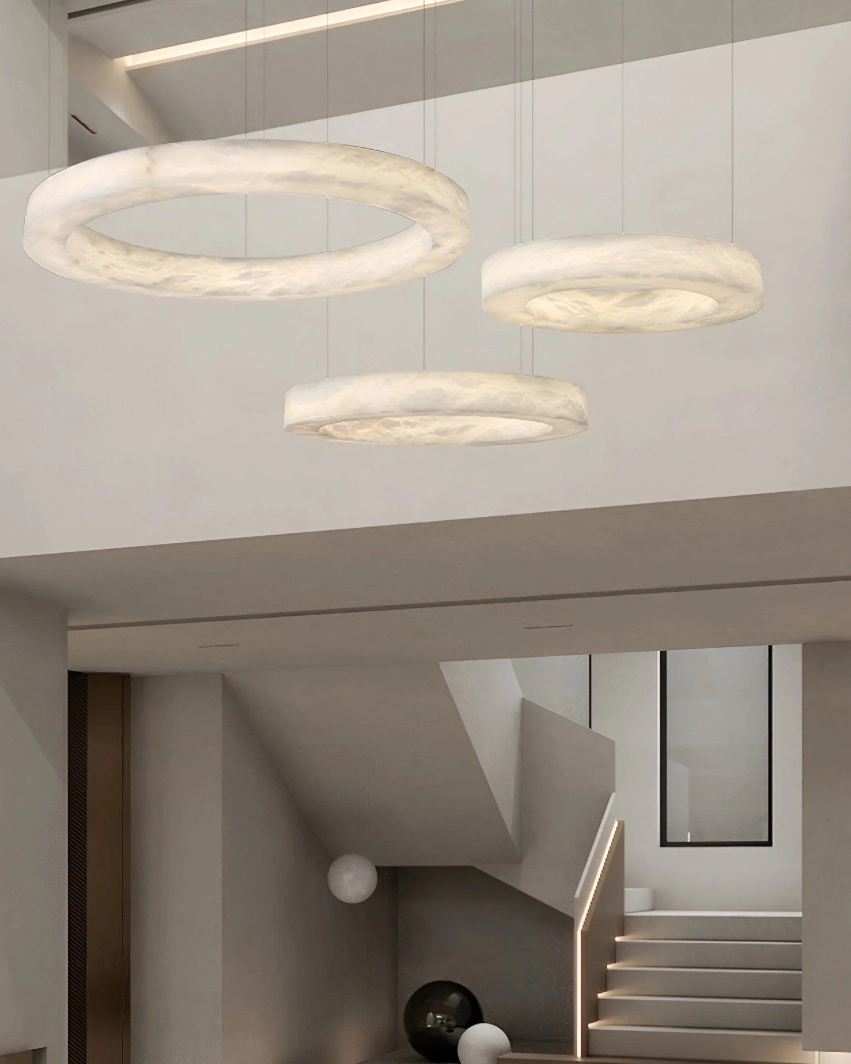 WOMO 3 Rings Alabaster Chandelier-WM2857 - Image 7