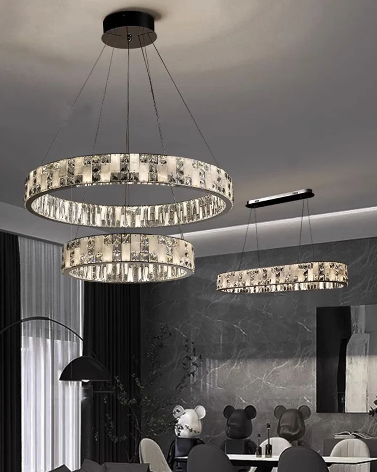 WOMO Tiered Round Crystal Alabaster Chandelier-WM2740 - Image 3
