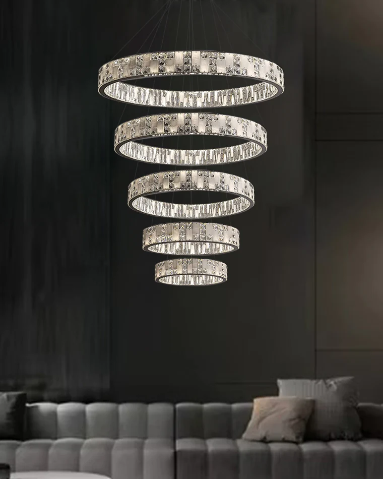 WOMO Tiered Round Crystal Alabaster Chandelier-WM2740 - Image 6