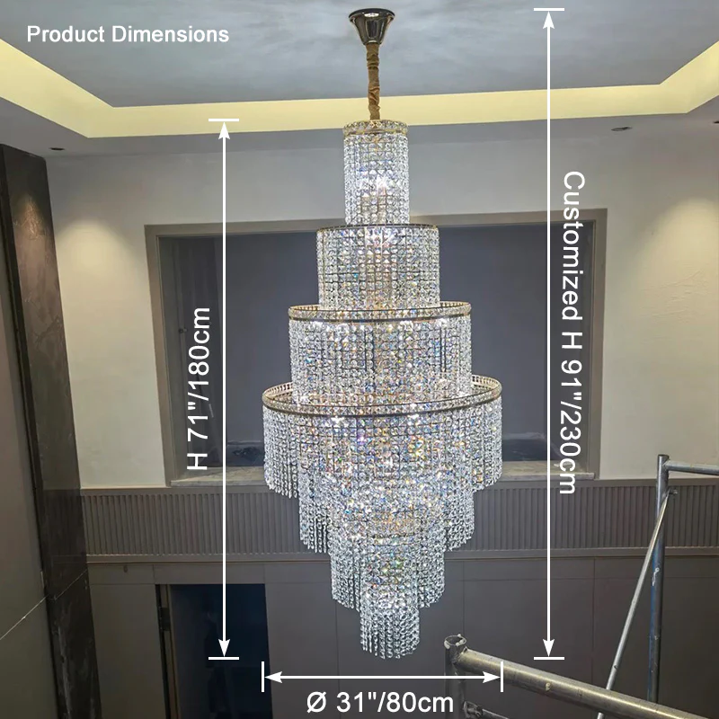 WOMO Tiered Crystal Foyer Chandelier-WM2386 - Image 12