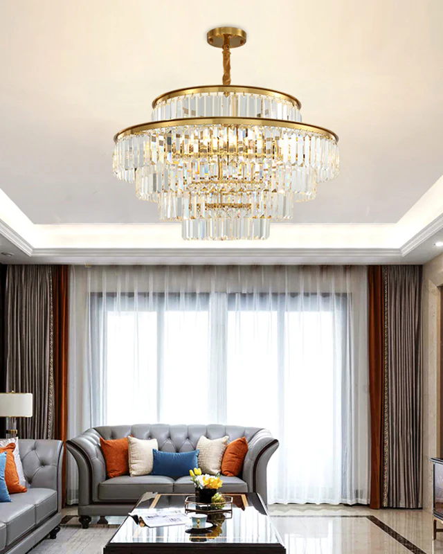 WOMO Tiered Gold Crystal Prism Chandelier-WM2653 - Image 2
