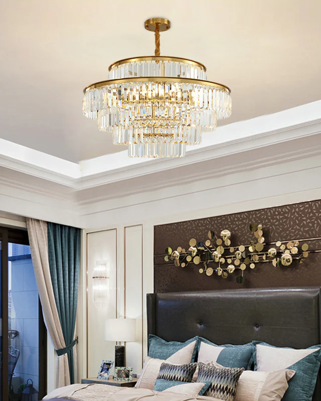 WOMO Tiered Gold Crystal Prism Chandelier-WM2653 - Image 3