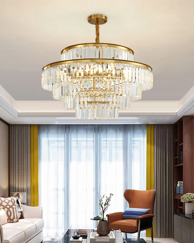 WOMO Tiered Gold Crystal Prism Chandelier-WM2653 - Image 4
