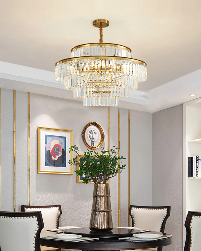 WOMO Tiered Gold Crystal Prism Chandelier-WM2653 - Image 5