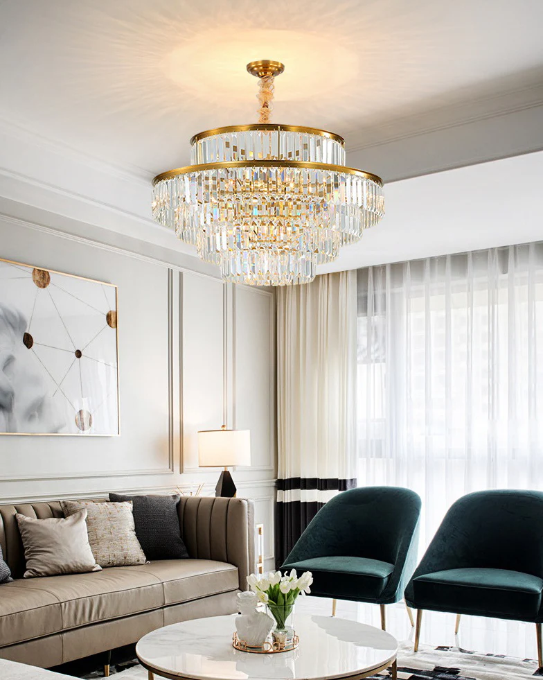WOMO Tiered Gold Crystal Prism Chandelier-WM2653 - Image 6