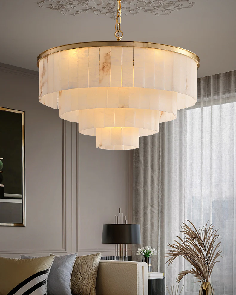 WOMO Tiered Round Alabaster Chandelier-WM2853 - Image 6