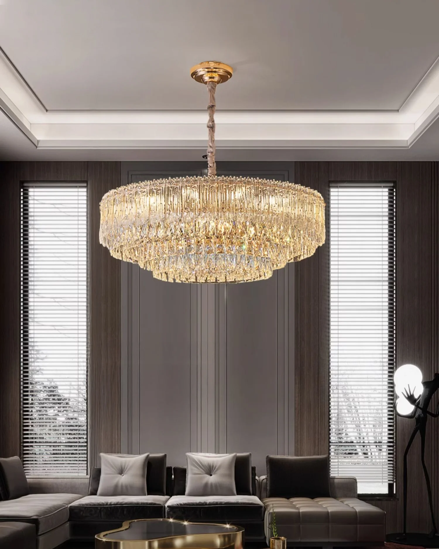 WOMO Tiered Round/Oval Crystal Chandelier-WM3039 - Image 2