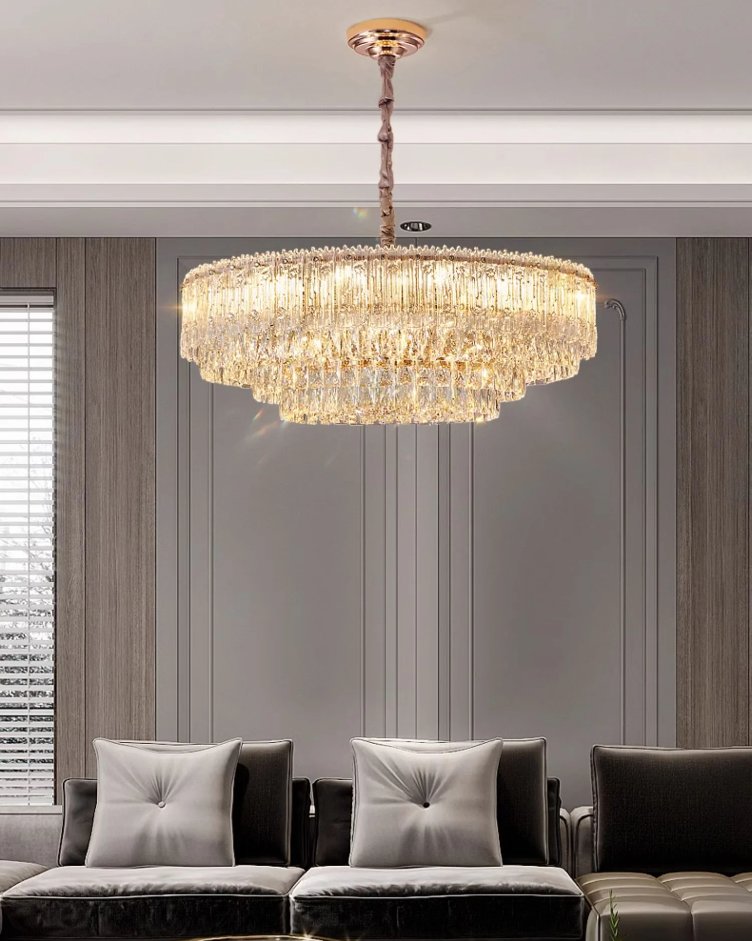 WOMO Tiered Round/Oval Crystal Chandelier-WM3039 - Image 6