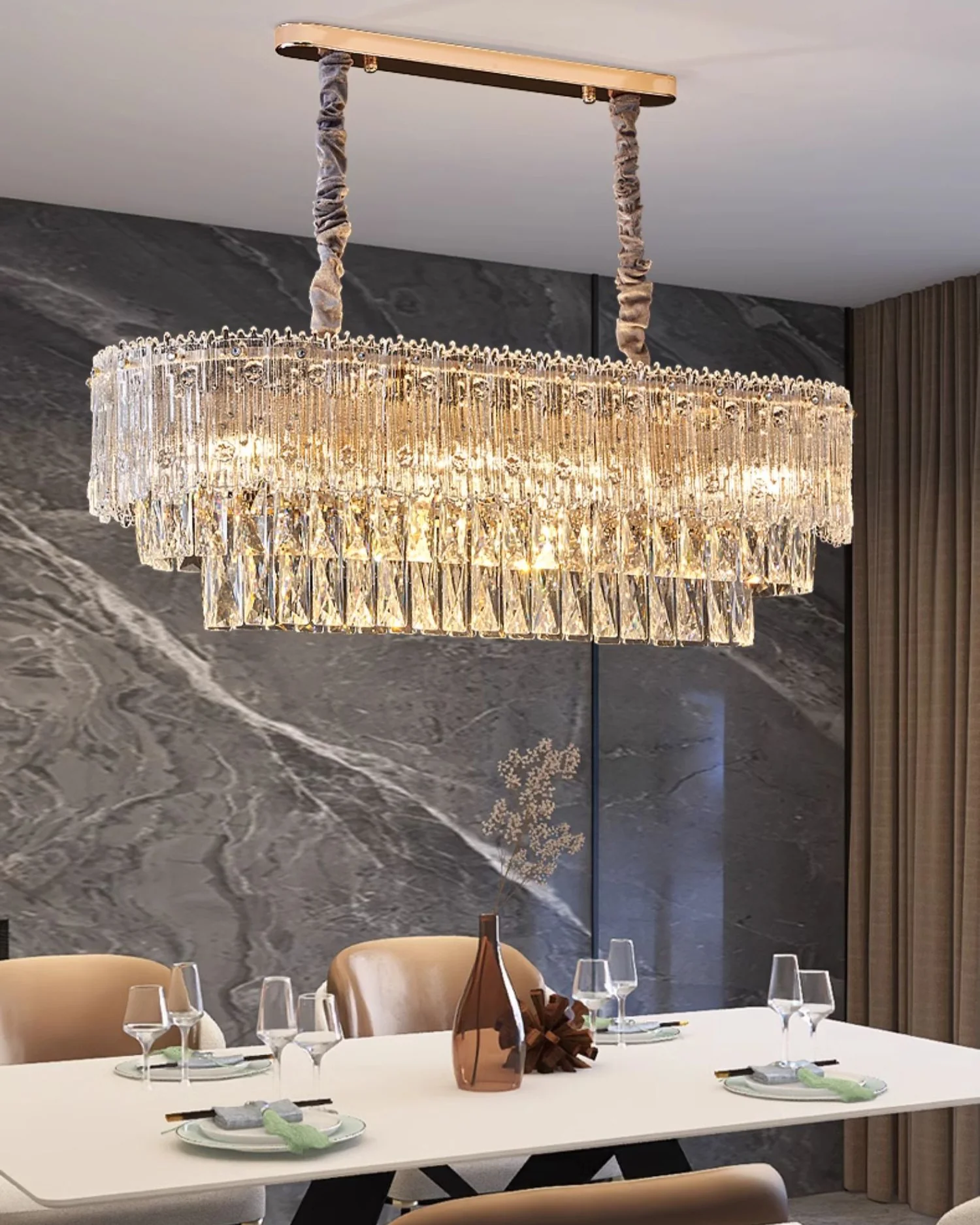 WOMO Tiered Round/Oval Crystal Chandelier-WM3039 - Image 7