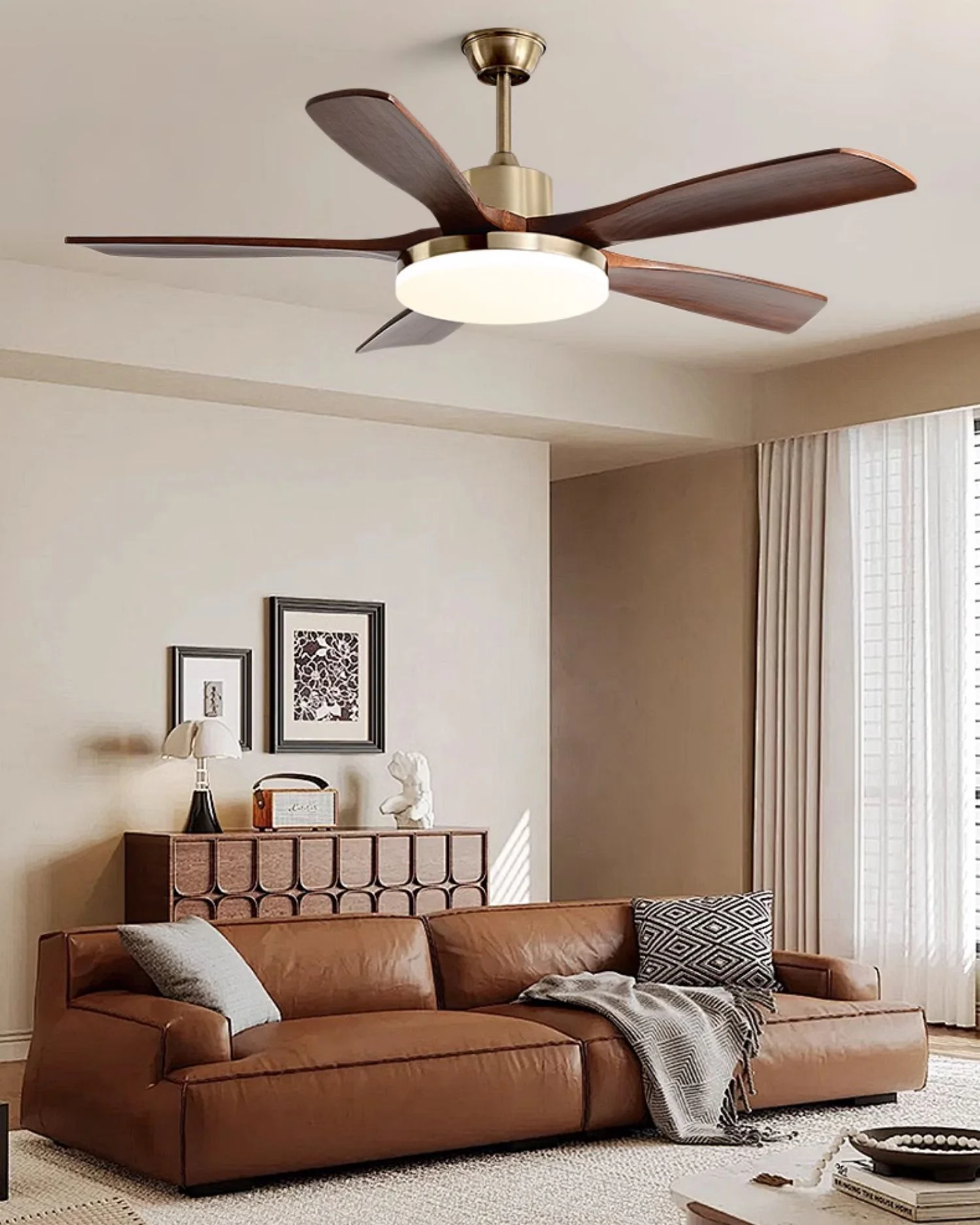 WOMO Gold Wood Ceiling Fan with Bright Light - WM5171 - Image 5