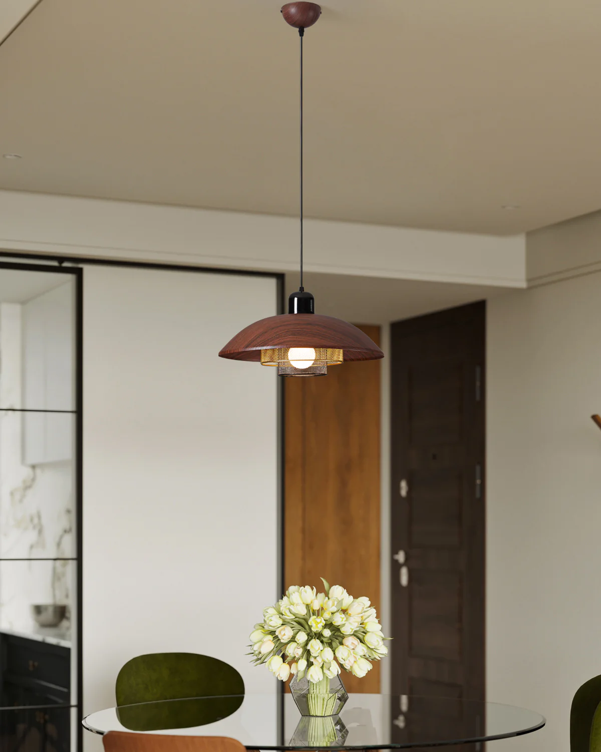 WOMO Walnut Dome Pendant Light-WM2983 - Image 5
