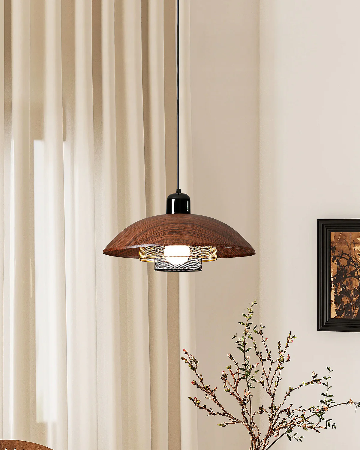 WOMO Walnut Dome Pendant Light-WM2983 - Image 6