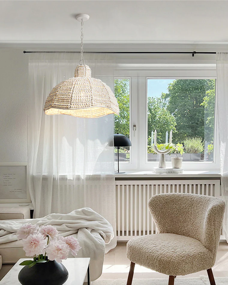 WOMO White Beaded Dome Pendant Light-WM2370 - Image 3