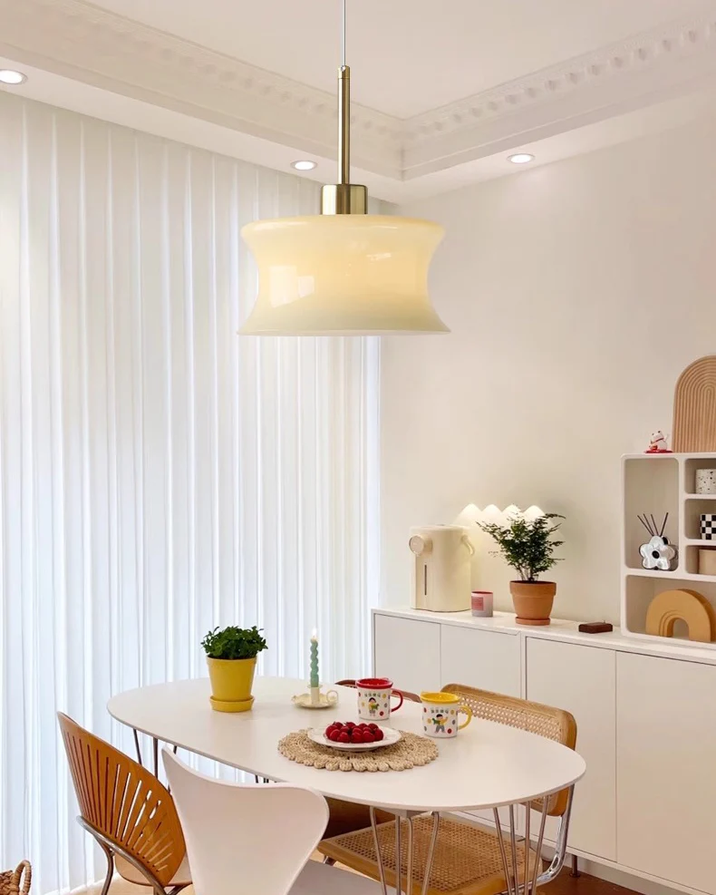 WOMO White/Beige Glass Pendant Light-WM3065 - Image 6