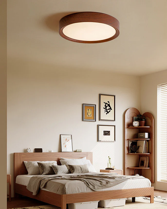 WOMO White/Walnut Round Ceiling Light-WM1192 - Image 2