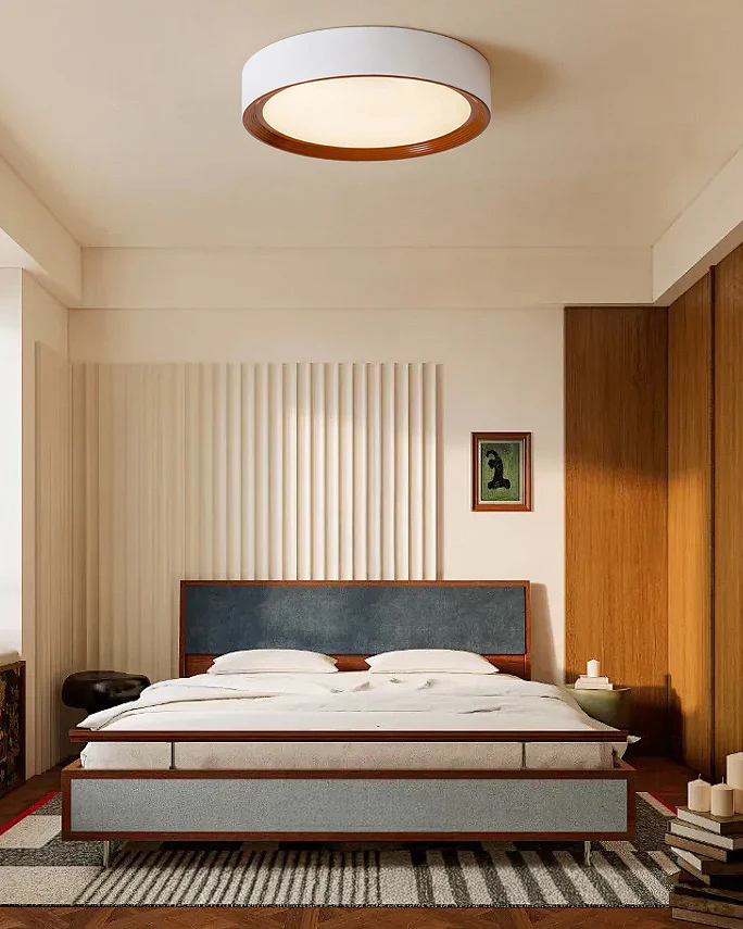 WOMO White/Walnut Round Ceiling Light-WM1192 - Image 3