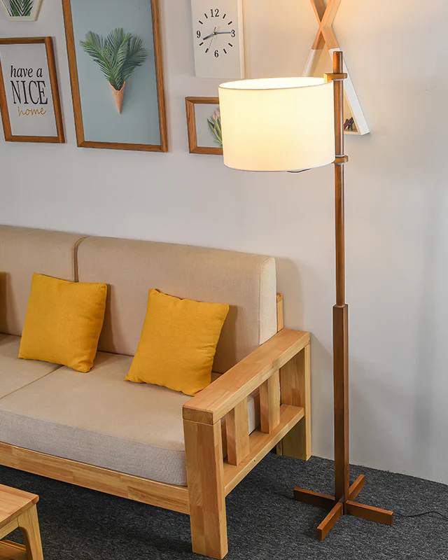 WOMO Wood Fabric Shaded Floor Lamp-WM7101 - Image 5