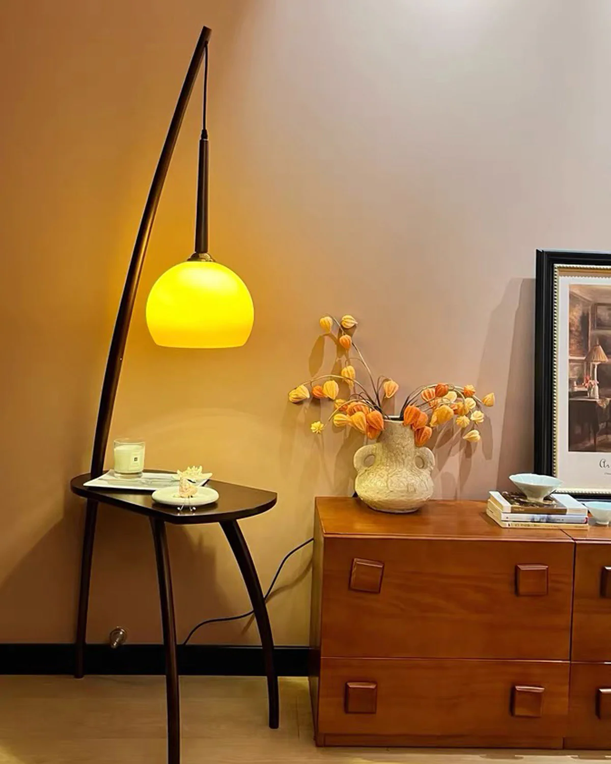 WOMO Hanging Wood Floor Lamp with Table-WM7130 - Image 2