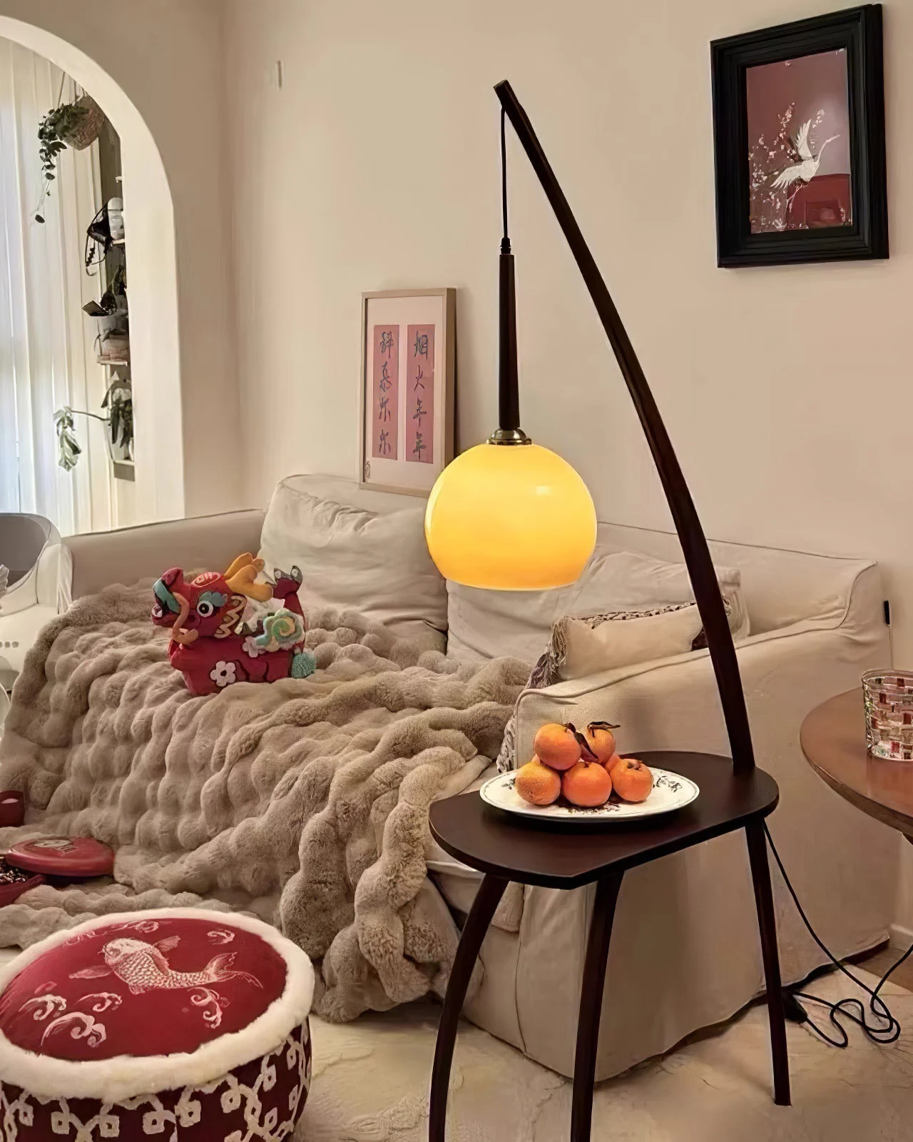 WOMO Hanging Wood Floor Lamp with Table-WM7130 - Image 7